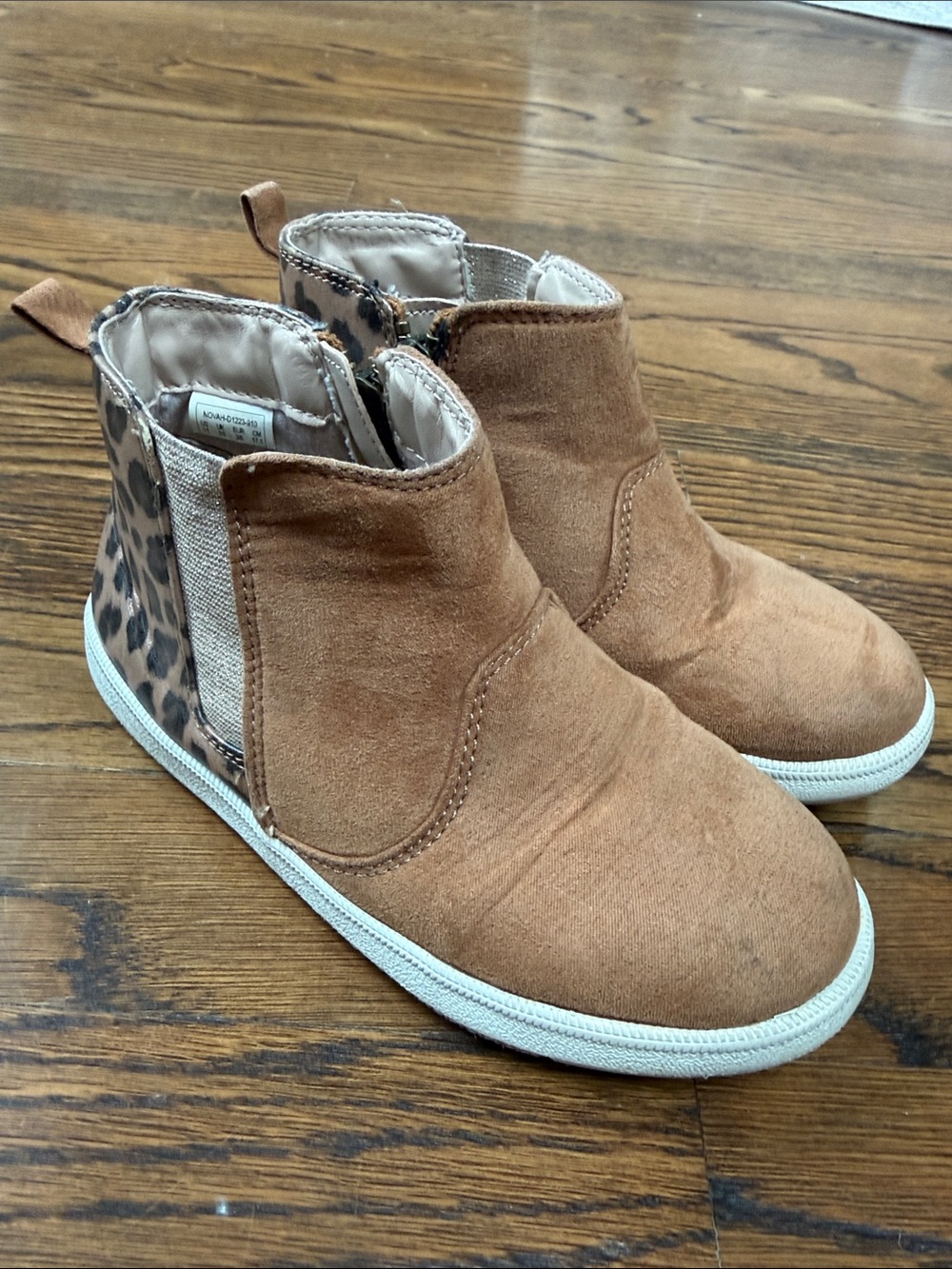 Dr. Scholl's Girls' Tan Suede-Look Ankle Boots with Leopard Trim